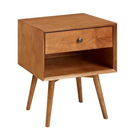 Walker Edison Austin 20" Wide Wood Mid-Century Modern Nightstand with Single Drawer Caramel