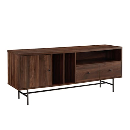 Walker Edison Retro Modern 60" Wide TV Stand Media Cabinet with Album Record Storage Dark Walnut