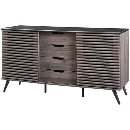 Walker Edison Mid-Century Modern 59" W Sliding Slat Door 4 Drawer Sideboard Buffet Credenza Ebony / Slate Gray