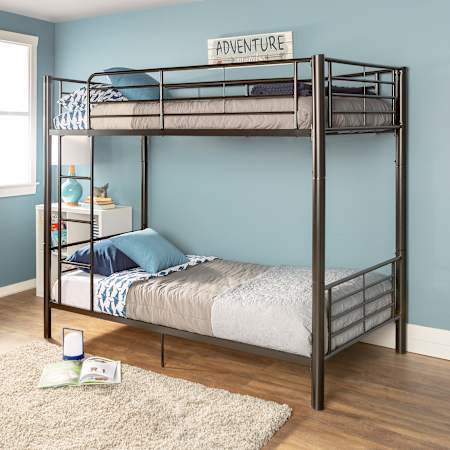 Walker Edison Twin over Twin Steel Bunk Bed with Side Ladder Black