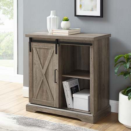 Walker Edison Farmhouse 32" Wide Buffet Accent Cabinet with Sliding Barn Door - Ready to Assemble Gray Wash