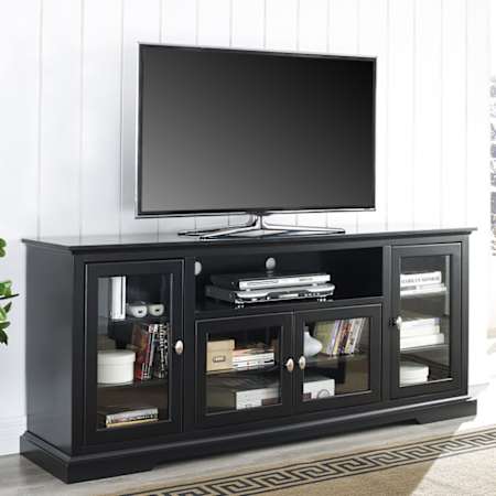 Walker Edison Highboy 70" Wide Traditional TV Stand Media Cabinet with Glass Doors Black