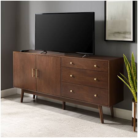Walker Edison Austin Mid-Century Modern 70" W 3 Drawer 2-Door Sideboard Buffet Credenza Walnut