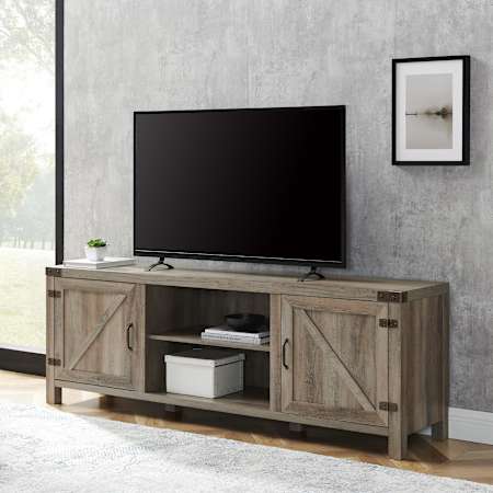 Walker Edison Rustic 70" Wide Farmhouse TV Stand Media Cabinet with Barn Doors and Metal Accents Gray Wash