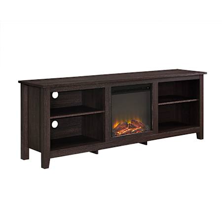 Walker Edison Contemporary 70" Wide Open Concept TV Stand with Built In Electric Fireplace Espresso