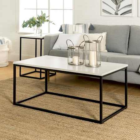 Walker Edison 42" X 23" Minimalist Sleek Coffee Table Marble