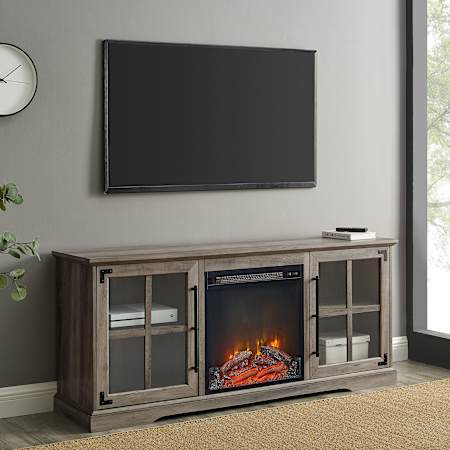 Walker Edison Abigail 60" Traditional 2 Door TV Stand Cabinet Console with Electric Fireplace Insert Gray Wash
