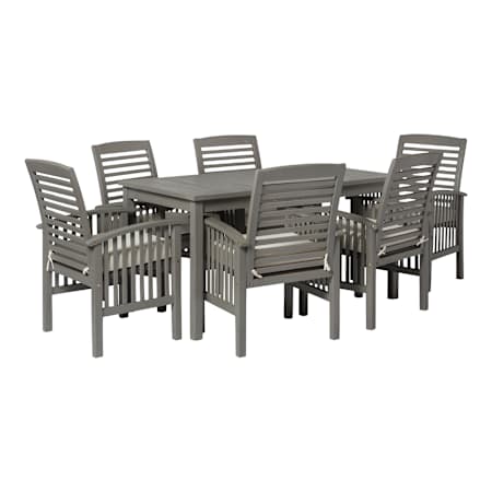 Walker Edison Dewey Beach 7 Piece Acacia Framed Outdoor Dining Set with Polyester Upholstered Seats Gray Wash