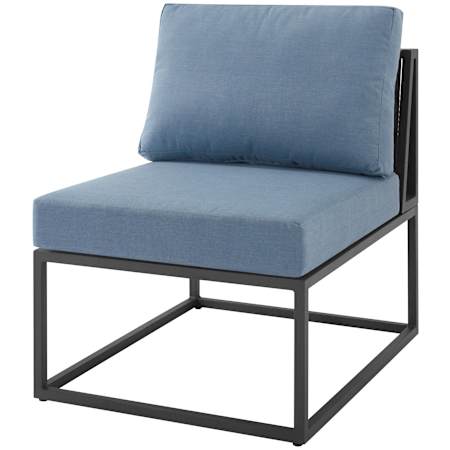 Walker Edison Fenwick Isle 25" W Outdoor Patio Modular Side Chair with Decorative Straps Blue