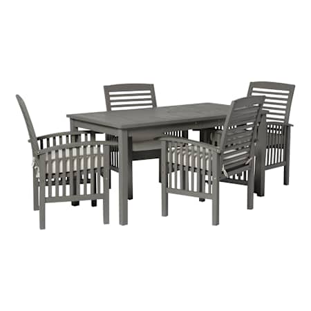 Walker Edison Dewey Beach 5 Piece Traditional Acacia Framed Outdoor Dining Set Gray Wash