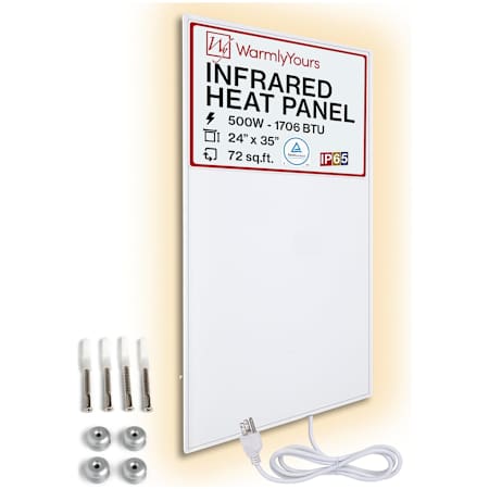 WarmlyYours Ember Flex 35" x 24" 500W Dual Connection Infrared Radiant Wall Heater Panel - Hardwire or Plug-In White