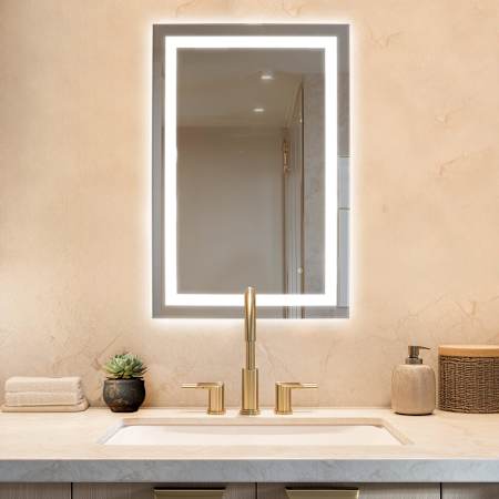 WarmlyYours 24" W x 36" H Rectangular Frameless Audrey Bathroom Wall Mirror with LED Lighting Glass