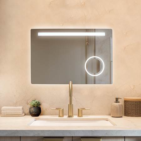 WarmlyYours 36" W x 24" H Rectangular Frameless Bathroom Wall Mirror with LED Lighting Glass