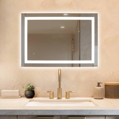 WarmlyYours 40" W x 28" H Rectangular Frameless Backlit Audrey Bathroom Wall Mirror with LED Lighting Glass