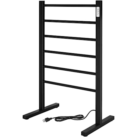 WarmlyYours Ibiza 21-7/8"W x 34-13/16"H 120 V Plug-In Stainless Steel 6 Bar Freestanding Towel Warmer Matte Black