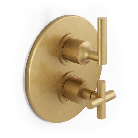 Watermark Loft 2.0 Two Function Thermostatic Valve Trim Only with Dual Cross / Lever Handles, Integrated Diverter, and Volume Control - Less Rough In Aged Brass (Living)