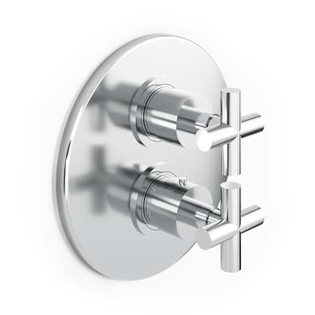 Watermark Loft 2.0 Three Function Thermostatic Valve Trim Only with Dual Cross Handles, Integrated Diverter, and Volume Control - Less Rough In Polished Chrome