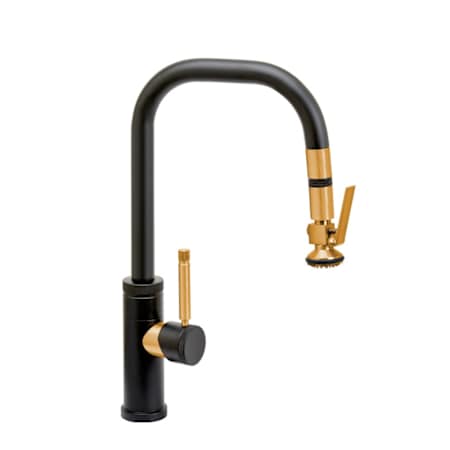 Waterstone Fulton Industrial Prep PLP Pulldown Faucet with Angled Spout Lever Sprayer Matte Black / Classic Bronze