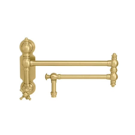 Waterstone Traditional 1.75 GPM Wall Mounted Single Hole Pot Filler with Cross Handle Satin Brass
