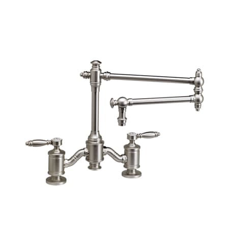 Waterstone Towson 1.75 GPM Widespread Bridge Kitchen Faucet with Lever Handles - 18" Articulated Spout Satin Nickel