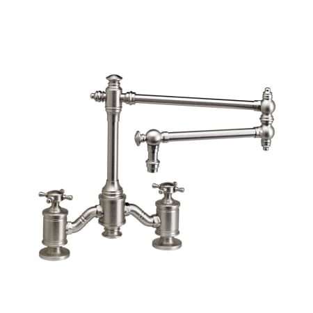 Waterstone Towson 1.75 GPM Widespread Bridge Kitchen Faucet with Cross Handles - 18" Articulated Spout Satin Nickel