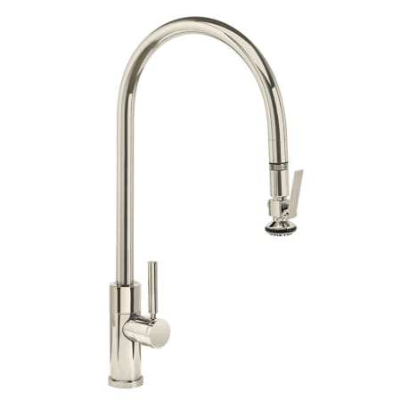 Waterstone Modern PLP 1.75 GPM Single Hole Extended Reach Pull Down Kitchen Faucet with Lever Handle Polished Nickel