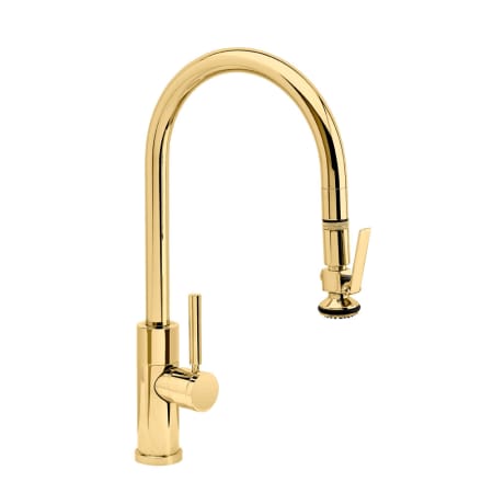 Waterstone Modern PLP 1.75 GPM Single Hole Pull Down Kitchen Faucet with Lever Handle Polished Brass