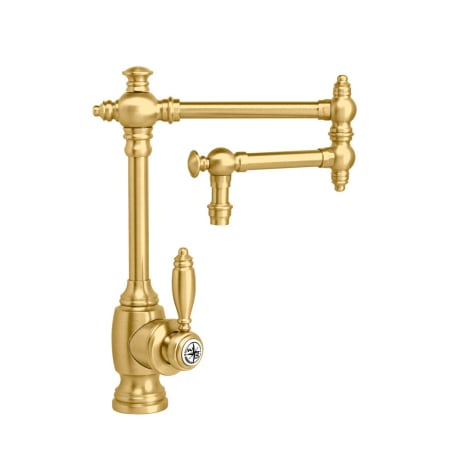 Waterstone Townson 1.75 GPM Single Hole Wall Mounted Pot Filler with Soap Dispenser, Side Spray, and Air Switch Satin Brass