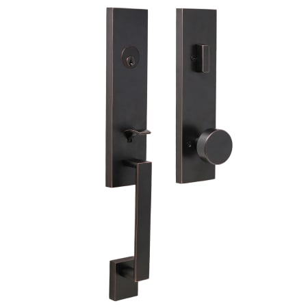 Weslock Leighton Modern Square Thumb-Press Single Cylinder Keyed Entry Door Handleset with Mesa Modern Disc Interior Knob Oil Rubbed Bronze