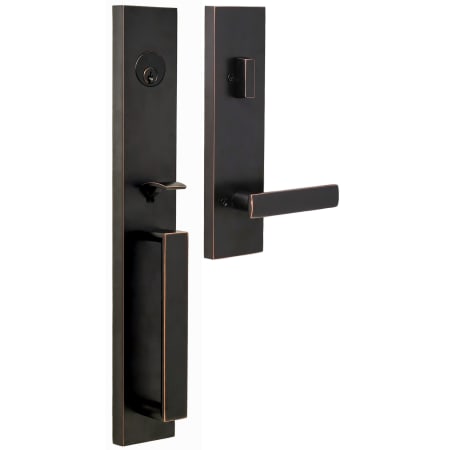 Weslock Xanthis Single Cylinder Keyed Entry Handle Set with Thumb Push Entry and Utica Modern Interior Lever - Reversible Handing Oil Rubbed Bronze