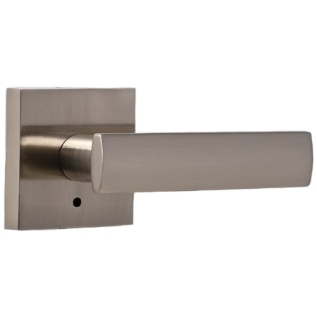 Weslock Utica Privacy Door Lever Set with Square Rose from the Transitional Collection Satin Nickel