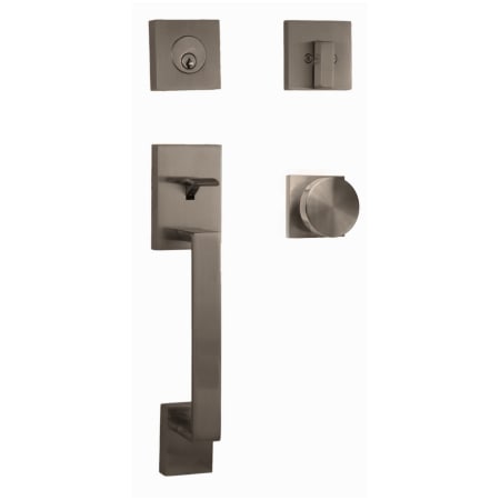 Weslock Brookside Sectional Dummy Handleset with Mesa Interior Knob from the Transitional Collection Satin Nickel