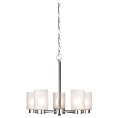 Westinghouse Sylvestre 5 Light Single Tier Up Lighting Chandelier with Frosted Seeded Glass Shades Brushed Nickel