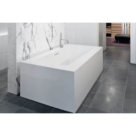 WETSTYLE CUBE 72" Free Standing WETMAR BiO Composite Soaking Tub with Center Drain Assembly and Overflow Less Trim Apollo White Matte / Brushed Nickel Trim