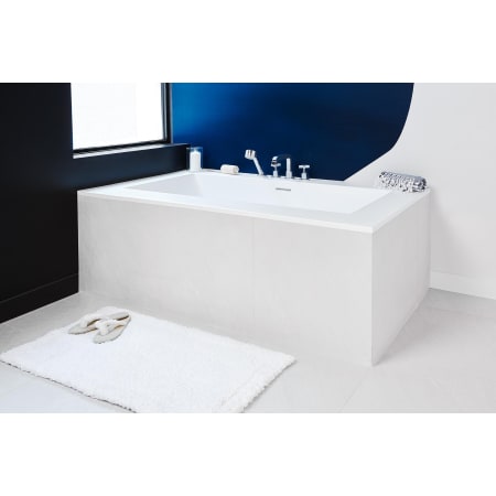 WETSTYLE CUBE 72" Two Wall (Back and Left) WETMAR BiO Composite Soaking Tub with Center Drain Assembly and Overflow Less Trim Apollo White Matte / Brushed Nickel Trim
