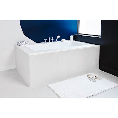 WETSTYLE CUBE 72" Two Wall (Back and Right) WETMAR BiO Composite Soaking Tub with Center Drain Assembly and Overflow Apollo White Matte / Brushed Nickel Trim