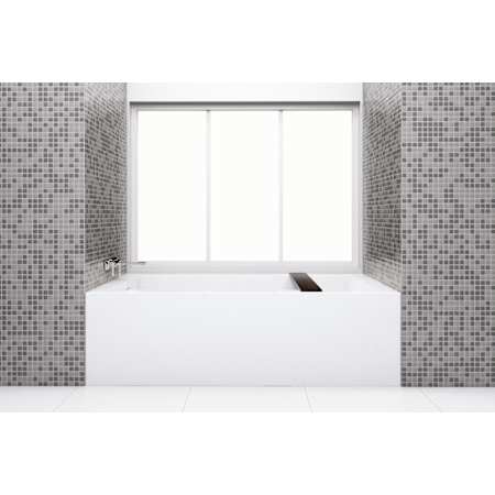 WETSTYLE CUBE 66" Three Wall Alcove WETMAR BiO Composite Soaking Tub with Left Drain Assembly with Copper Plumbing Fittings and Overflow Less Trim Apollo White Matte / Brushed Nickel Trim