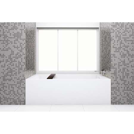 WETSTYLE CUBE 66" Three Wall Alcove WETMAR BiO Composite Soaking Tub with Right Drain Assembly with Copper Plumbing Fittings and Overflow Apollo White Matte / Brushed Nickel Trim
