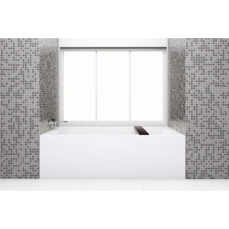 WETSTYLE CUBE 60" Three Wall Alcove WETMAR BiO Composite Soaking Tub with Left Drain Assembly and Overflow Less Trim Apollo White Matte / Brushed Nickel Trim