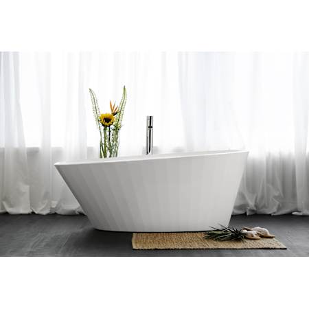 WETSTYLE COUTURE 66" Free Standing WETMAR BiO Composite Soaking Tub with Left Orientation, Center Drain Assembly, and Overflow Less Trim Apollo White Dual / Brushed Nickel Trim