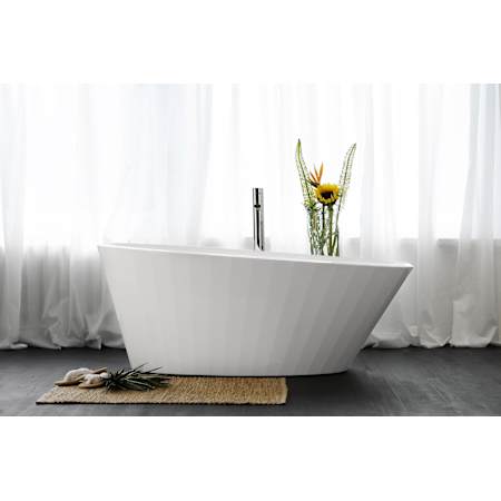 WETSTYLE COUTURE 66" Free Standing WETMAR BiO Composite Soaking Tub with Right Orientation, Center Drain Assembly, and Overflow Apollo White Dual / Brushed Nickel Trim