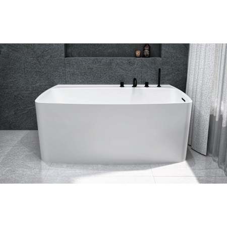 WETSTYLE Lab 60" Free Standing Back Wall WETMAR BiO Composite Soaking Tub with Right Drain and Overflow Less Trim Apollo White Matte / Brushed Nickel Trim