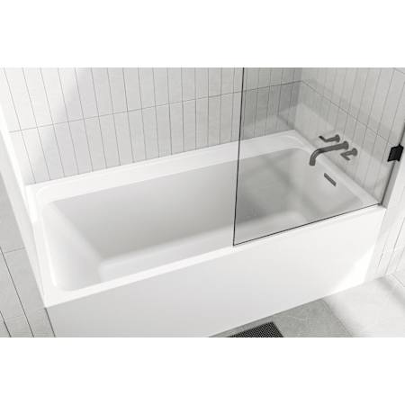 WETSTYLE Lab 60" Three Wall Alcove WETMAR BiO Composite Soaking Tub with Right Drain Assembly and Overflow Less Trim Apollo White Matte / Brushed Nickel Trim