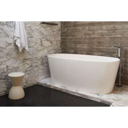 WETSTYLE OVE 66" Free Standing WETMAR BiO Composite Soaking Tub with Center Drain Assembly with Copper Fittings and Overflow Less Trim Apollo White Matte / Brushed Nickel Trim