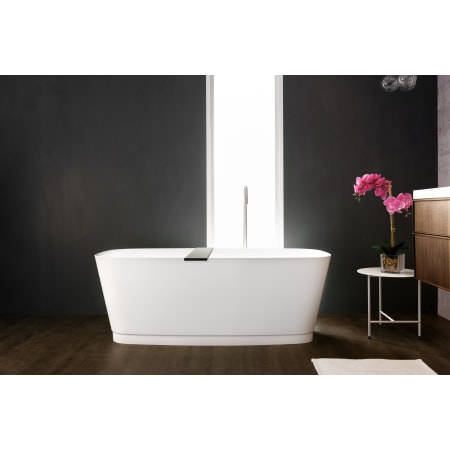 WETSTYLE Straight 59" Free Standing WETMAR BiO Composite Soaking Tub with Reversible Drain Assembly and Overflow Less Trim Apollo White Matte / Brushed Nickel Trim
