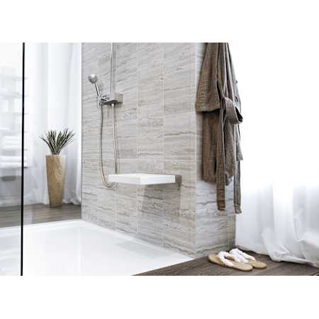 WETSTYLE Cube 14-3/16" Wall Mounted Foldable Stainless Steel and Polyurethane Foam Shower Seat White / Brushed Stainless Steel Trim