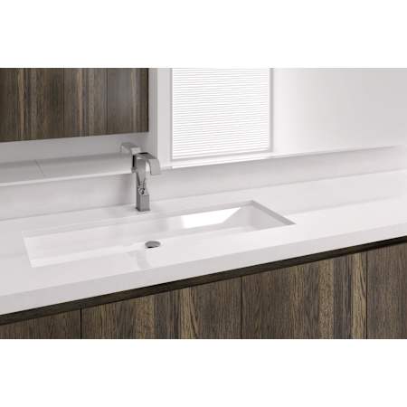 WETSTYLE CUBE 36" Rectangular WETMAR BiO Stone Composite Undermount Bathroom Sink with Overflow Apollo White Matte / Brushed Nickel Trim