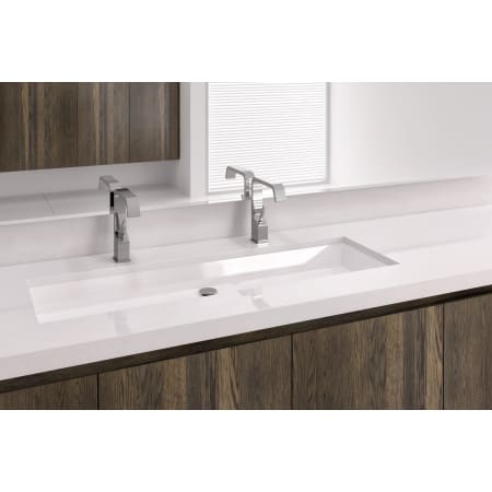 WETSTYLE CUBE 42" Rectangular WETMAR BiO Stone Composite Undermount Bathroom Sink with Overflow Apollo White Matte / Brushed Nickel Trim