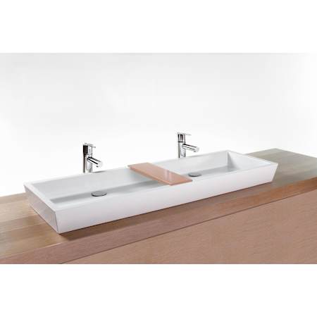 WETSTYLE CUBE 48" Rectangular WETMAR BiO Stone Composite Vessel Bathroom Sink with Overflow Apollo White Matte / Brushed Nickel Trim