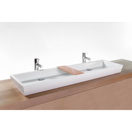 WETSTYLE CUBE 54" Rectangular WETMAR BiO Stone Composite Vessel Bathroom Sink with Overflow Apollo White Matte / Brushed Nickel Trim